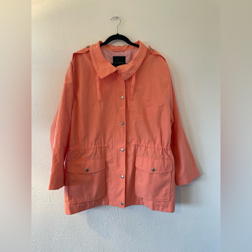 Talbots Water Resistant Cotton Anorak Jacket, Size XL, Coral